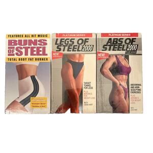 3 Vintage Sealed VHS Workout Tapes-Leisa Hart Legs And Abs of Steel, Buns Of Ste
